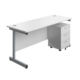 [SU1660WHSVP3] Single Upright Rectangular Desk + Mobile 3 Drawer Pedestal (FSC) | 1600 X 600 | White/Silver | 