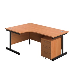 [SU1812BUNLBEBK3] Single Upright Left Hand Radial Desk + Mobile 3 Drawer Pedestal (FSC) | 1800 X 1200 | Beech/Black | 
