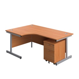 [SU1812BUNLBESV2] Single Upright Left Hand Radial Desk + Mobile 2 Drawer Pedestal (FSC) | 1800 X 1200 | Beech/Silver | 