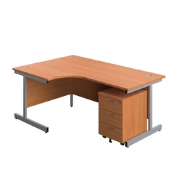 [SU1812BUNLBESV3] Single Upright Left Hand Radial Desk + Mobile 3 Drawer Pedestal (FSC) | 1800 X 1200 | Beech/Silver | 
