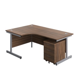 [SU1812BUNLDWSV3] Single Upright Left Hand Radial Desk + Mobile 3 Drawer Pedestal (FSC) | 1800 X 1200 | Dark Walnut/Silver | 