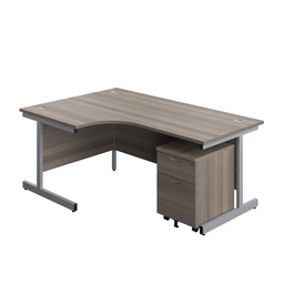 [SU1812BUNLGOSV2] Single Upright Left Hand Radial Desk + Mobile 2 Drawer Pedestal (FSC) | 1800 X 1200 | Grey Oak/Silver | 