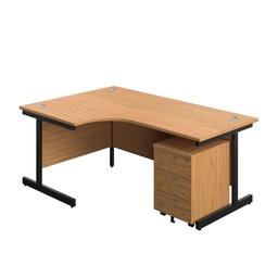 [SU1812BUNLNOBK3] Single Upright Left Hand Radial Desk + Mobile 3 Drawer Pedestal (FSC) | 1800 X 1200 | Nova Oak/Black | 