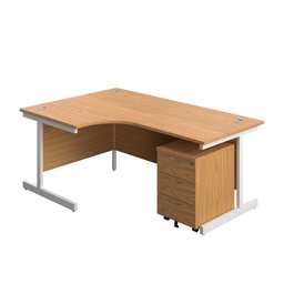 [SU1812BUNLNOWH3] Single Upright Left Hand Radial Desk + Mobile 3 Drawer Pedestal (FSC) | 1800 X 1200 | Nova Oak/White | 