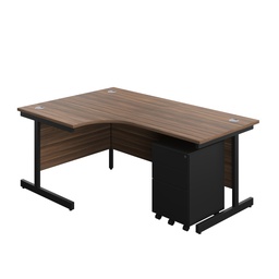 [SU1812BUNLS3DWBK] Single Upright Left Hand Radial Desk + Under Desk Steel Pedestal 3 Drawers (FSC) | 1800 X 1200 | Dark Walnut/Black | 