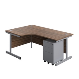 [SU1812BUNLS3DWSV] Single Upright Left Hand Radial Desk + Under Desk Steel Pedestal 3 Drawers (FSC) | 1800 X 1200 | Dark Walnut/Silver | 