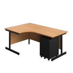 [SU1812BUNLS3NOBK] Single Upright Left Hand Radial Desk + Under Desk Steel Pedestal 3 Drawers (FSC) | 1800 X 1200 | Nova Oak/Black | 