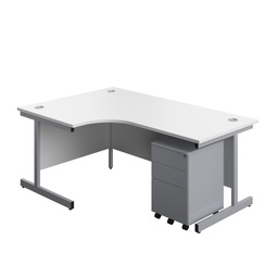 [SU1812BUNLS3WHSV] Single Upright Left Hand Radial Desk + Under Desk Steel Pedestal 3 Drawers (FSC) | 1800 X 1200 | White/Silver | 