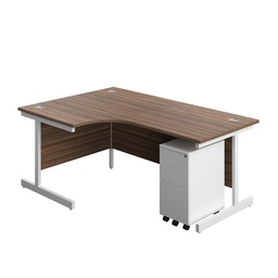 [SU1812BUNLSS3DWWH] Single Upright Left Hand Radial Desk + Slimline Steel Pedestal 3 Drawers (FSC) | 1800 X 1200 | Dark Walnut/White | 