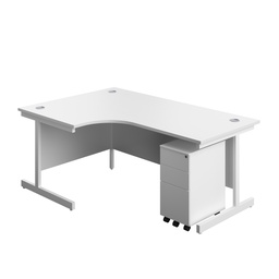 [SU1812BUNLSS3WHWH] Single Upright Left Hand Radial Desk + Slimline Steel Pedestal 3 Drawers (FSC) | 1800 X 1200 | White/White | 