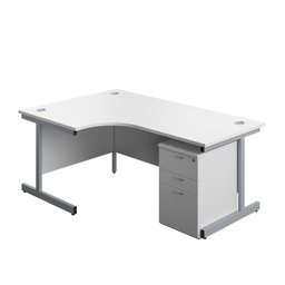 [SU1812BUNLUHWHSV] Single Upright Left Hand Radial Desk + High Mobile Pedestal 3 Drawer (FSC) | 1800 X 1200 | White/Silver | 