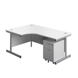 [SU1812BUNLWHSV2] Single Upright Left Hand Radial Desk + Mobile 2 Drawer Pedestal (FSC) | 1800 X 1200 | White/Silver | 