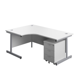 [SU1812BUNLWHSV3] Single Upright Left Hand Radial Desk + Mobile 3 Drawer Pedestal (FSC) | 1800 X 1200 | White/Silver | 