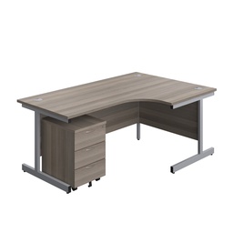 [SU1812BUNRGOSV3] Single Upright Right Hand Radial Desk + Mobile 3 Drawer Pedestal (FSC) | 1800 X 1200 | Grey Oak/Silver | 