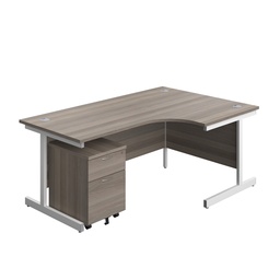 [SU1812BUNRGOWH2] Single Upright Right Hand Radial Desk + Mobile 2 Drawer Pedestal (FSC) | 1800 X 1200 | Grey Oak/White | 