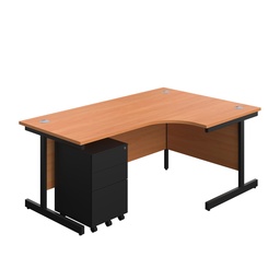 [SU1812BUNRS3BEBK] Single Upright Right Hand Radial Desk + Under Desk Steel Pedestal 3 Drawers (FSC) | 1800 X 1200 | Beech/Black | 
