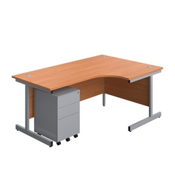 [SU1812BUNRS3BESV] Single Upright Right Hand Radial Desk + Under Desk Steel Pedestal 3 Drawers (FSC) | 1800 X 1200 | Beech/Silver | 