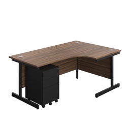 [SU1812BUNRS3DWBK] Single Upright Right Hand Radial Desk + Under Desk Steel Pedestal 3 Drawers (FSC) | 1800 X 1200 | Dark Walnut/Black | 
