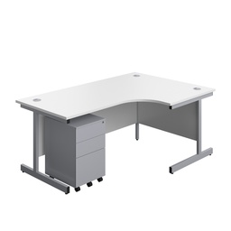 [SU1812BUNRS3WHSV] Single Upright Right Hand Radial Desk + Under Desk Steel Pedestal 3 Drawers (FSC) | 1800 X 1200 | White/Silver | 