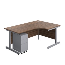 [SU1812BUNRSS3DWSV] Single Upright Right Hand Radial Desk + Slimline Steel Pedestal 3 Drawers (FSC) | 1800 X 1200 | Dark Walnut/Silver | 