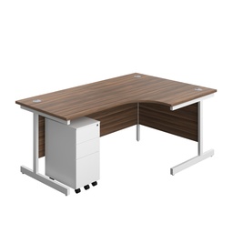 [SU1812BUNRSS3DWWH] Single Upright Right Hand Radial Desk + Slimline Steel Pedestal 3 Drawers (FSC) | 1800 X 1200 | Dark Walnut/White | 