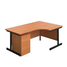 [SU1812BUNRUHBEBK] Single Upright Right Hand Radial Desk + High Mobile Pedestal 3 Drawer (FSC) | 1800 X 1200 | Beech/Black | 