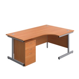 [SU1812BUNRUHBESV] Single Upright Right Hand Radial Desk + High Mobile Pedestal 3 Drawer (FSC) | 1800 X 1200 | Beech/Silver | 