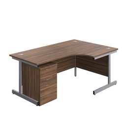 [SU1812BUNRUHDWSV] Single Upright Right Hand Radial Desk + High Mobile Pedestal 3 Drawer (FSC) | 1800 X 1200 | Dark Walnut/Silver | 