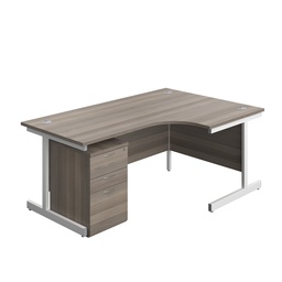 [SU1812BUNRUHGOWH] Single Upright Right Hand Radial Desk + High Mobile Pedestal 3 Drawer (FSC) | 1800 X 1200 | Grey Oak/White | 