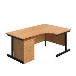 [SU1812BUNRUHNOBK] Single Upright Right Hand Radial Desk + High Mobile Pedestal 3 Drawer (FSC) | 1800 X 1200 | Nova Oak/Black | 