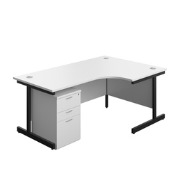 [SU1812BUNRUHWHBK] Single Upright Right Hand Radial Desk + High Mobile Pedestal 3 Drawer (FSC) | 1800 X 1200 | White/Black | 
