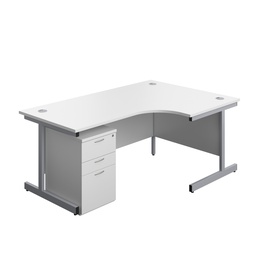 [SU1812BUNRUHWHSV] Single Upright Right Hand Radial Desk + High Mobile Pedestal 3 Drawer (FSC) | 1800 X 1200 | White/Silver | 