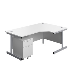 [SU1812BUNRWHSV2] Single Upright Right Hand Radial Desk + Mobile 2 Drawer Pedestal (FSC) | 1800 X 1200 | White/Silver | 