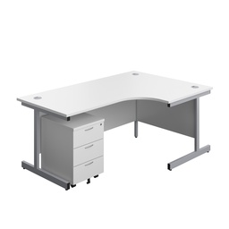 [SU1812BUNRWHSV3] Single Upright Right Hand Radial Desk + Mobile 3 Drawer Pedestal (FSC) | 1800 X 1200 | White/Silver | 
