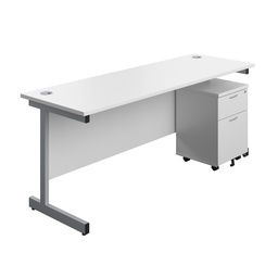 [SU1860WHSVP2] Single Upright Rectangular Desk + Mobile 2 Drawer Pedestal (FSC) | 1800 X 600 | White/Silver | 