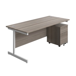 [SU1880GOWHP2] Single Upright Rectangular Desk + Mobile 2 Drawer Pedestal (FSC) | 1800 X 800 | Grey Oak/White | 