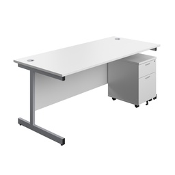 [SU1880WHSVP2] Single Upright Rectangular Desk + Mobile 2 Drawer Pedestal (FSC) | 1800 X 800 | White/Silver | 