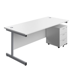 [SU1880WHSVP3] Single Upright Rectangular Desk + Mobile 3 Drawer Pedestal (FSC) | 1800 X 800 | White/Silver | 