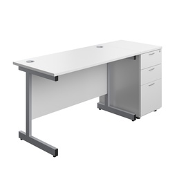 [SUBUN1260DHWHSV] Single Upright Rectangular Desk + Desk High 3 Drawer Pedestal (FSC) | 1200 X 600 | White/Silver | 