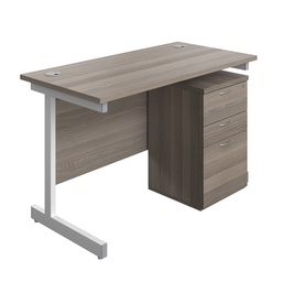 [SUBUN1260UHGOWH] Single Upright Rectangular Desk + High Mobile Pedestal 3 Drawer (FSC) | 1200 X 600 | Grey Oak/White | 