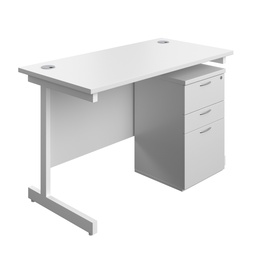 [SUBUN1260UHWHWH] Single Upright Rectangular Desk + High Mobile Pedestal 3 Drawer (FSC) | 1200 X 600 | White/White | 