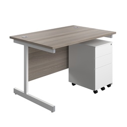 [SUBUN1280S3GOWH] Single Upright Rectangular Desk + Under Desk Steel Pedestal 3 Drawers (FSC) | 1200 X 800 | Grey Oak/White | 