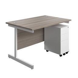 [SUBUN1280SS3GOWH] Single Upright Rectangular Desk + Slimline Steel Pedestal 3 Drawers (FSC) | 1200 X 800 | Grey Oak/White | 