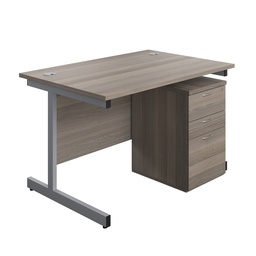 [SUBUN1280UHGOSV] Single Upright Rectangular Desk + High Mobile Pedestal 3 Drawer (FSC) | 1200 X 800 | Grey Oak/Silver | 