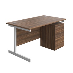 [SUBUN1480UHDWWH] Single Upright Rectangular Desk + High Mobile Pedestal 3 Drawer (FSC) | 1400 X 800 | Dark Walnut/White | 