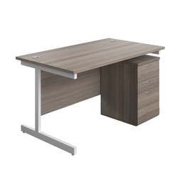 [SUBUN1480UHGOWH] Single Upright Rectangular Desk + High Mobile Pedestal 3 Drawer (FSC) | 1400 X 800 | Grey Oak/White | 