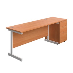 [SUBUN1660DHBEWH] Single Upright Rectangular Desk + Desk High 3 Drawer Pedestal (FSC) | 1600 X 600 | Beech/White | 