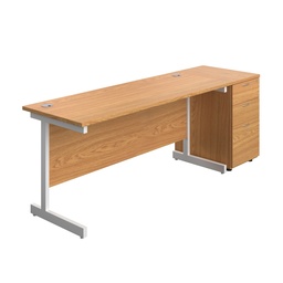 [SUBUN1660DHNOWH] Single Upright Rectangular Desk + Desk High 3 Drawer Pedestal (FSC) | 1600 X 600 | Nova Oak/White | 