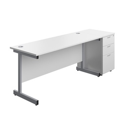 [SUBUN1660DHWHSV] Single Upright Rectangular Desk + Desk High 3 Drawer Pedestal (FSC) | 1600 X 600 | White/Silver | 