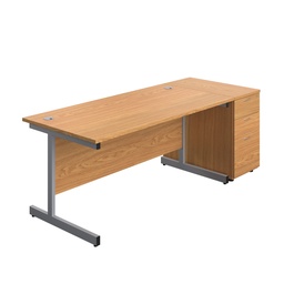 [SUBUN1680DHNOSV] Single Upright Rectangular Desk + Desk High 3 Drawer Pedestal (FSC) | 1600 X 800 | Nova Oak/Silver | 